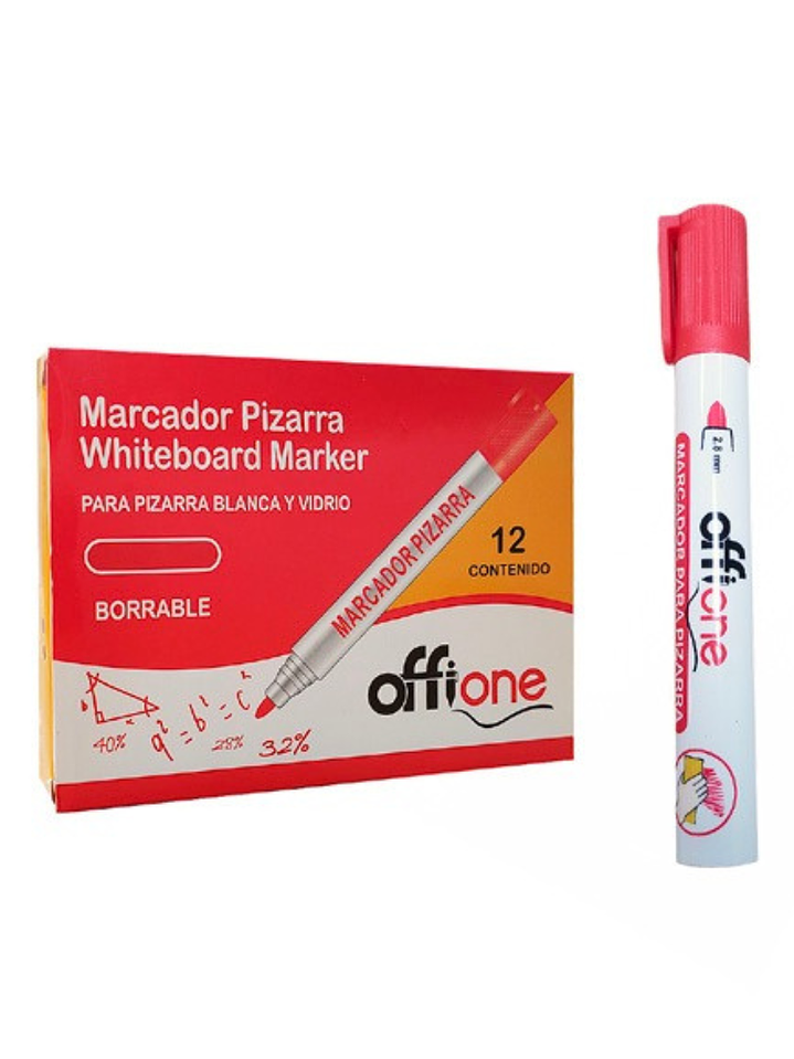 Plumón Marcador Pizarra Rojo Offione Punta Redonda 2.8 mm 2