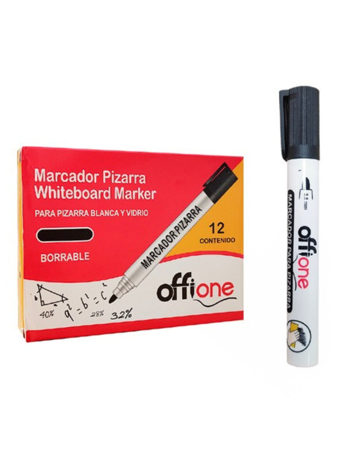 Plumón Marcador Pizarra Negro Offione Punta Redonda 2.8 mm 2