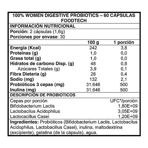 Probióticos - 100% Women Digestive Probiotics 60 caps