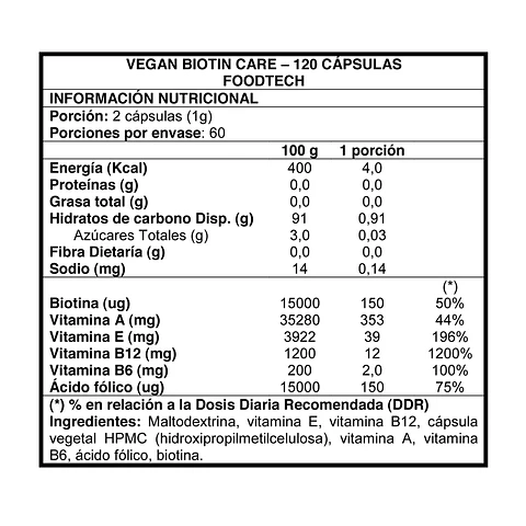 Biotina - Vegan Biotin Care 120 Cápsulas