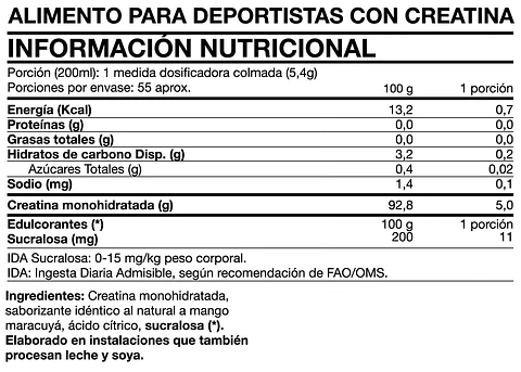 Creatina Monohidratada en Polvo - Sabor a Mango Maracuyá