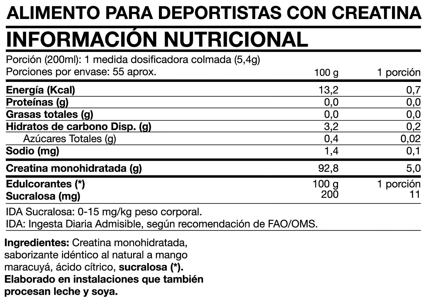 Creatina Monohidratada en Polvo - Sabor a Mango Maracuyá 2