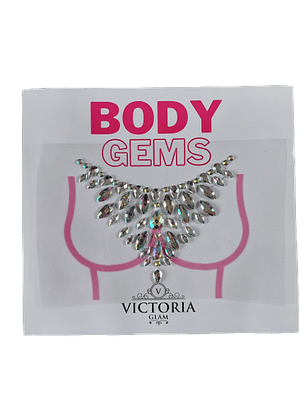 Cristal Adhesivo Escote en V Plateado Holográfico