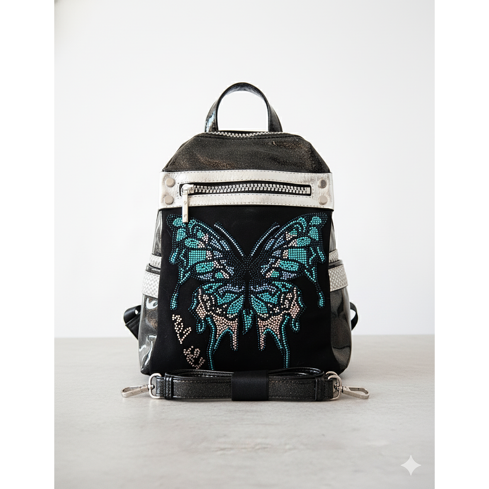 MOCHILA CHAROL NEGRO MARIPOSA CRISTALES