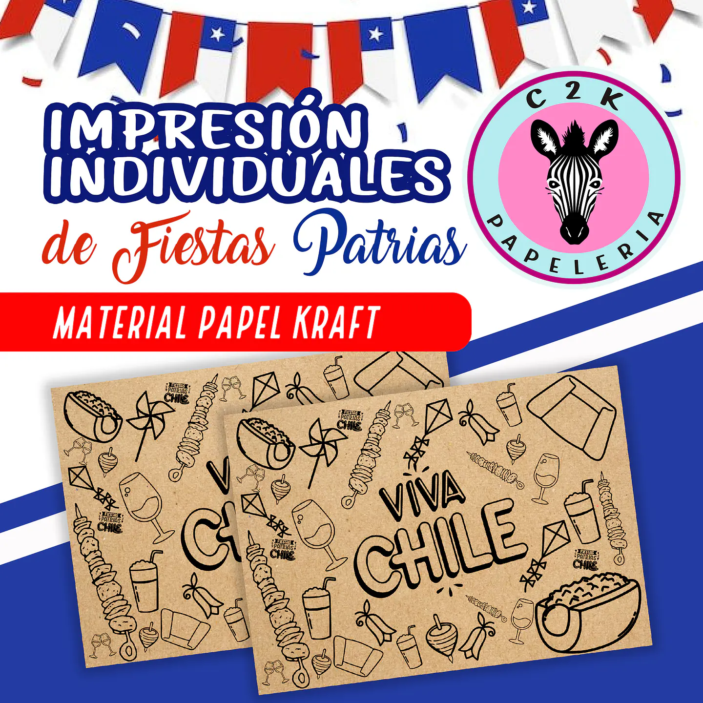 Individuales de papel kraft Fiestas Patrias Dieciochero 1