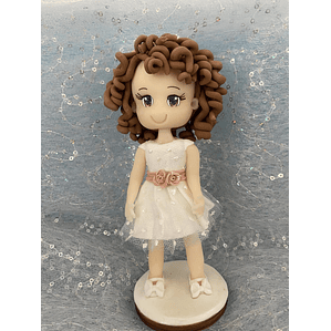 Topo Estatueta Personalizada em Biscuit Cerimónia Menina cabelos caracóis