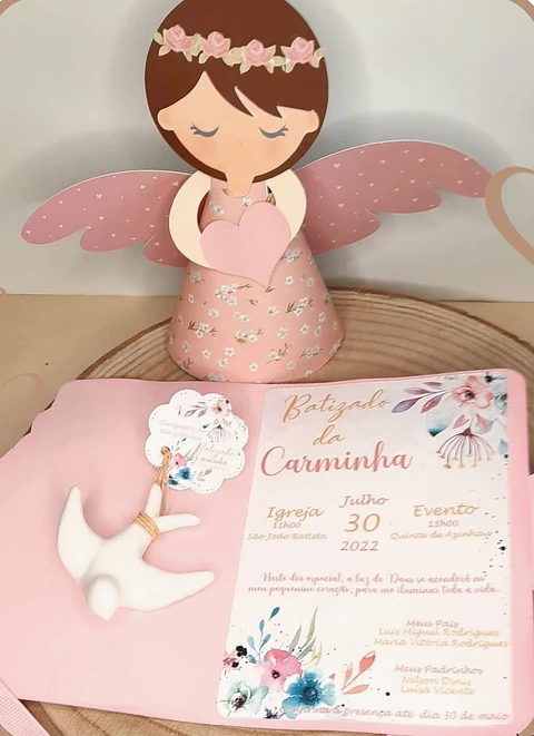 Convite de Batismo Rosa Menina