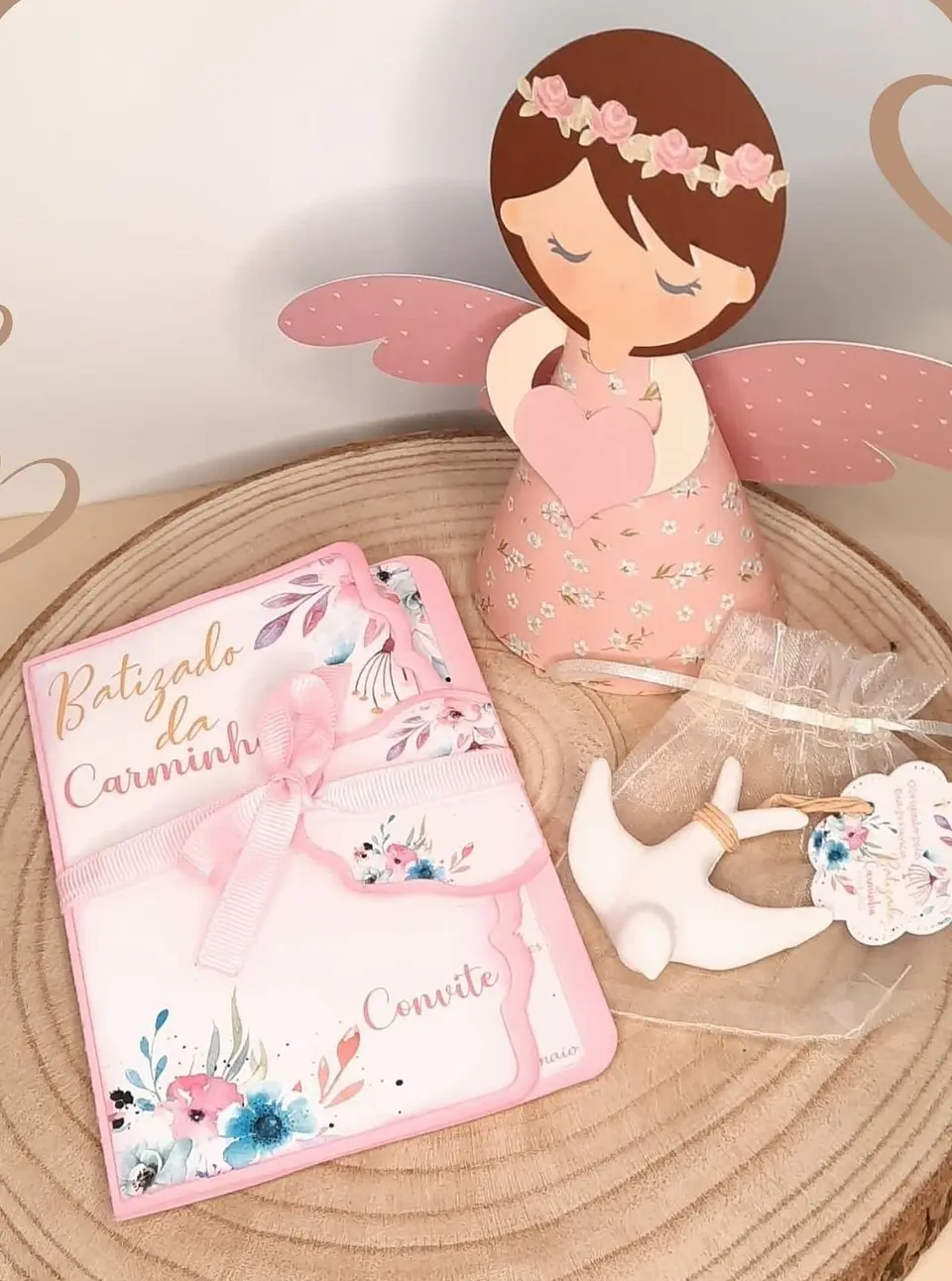 Convite de Batismo Rosa Menina 2