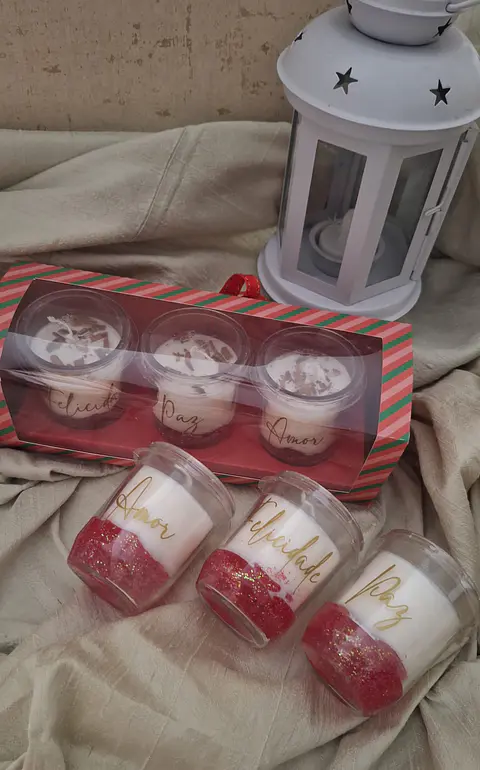 Gift Conjunto 3 velas cera natural em copo com mensagem esperança
