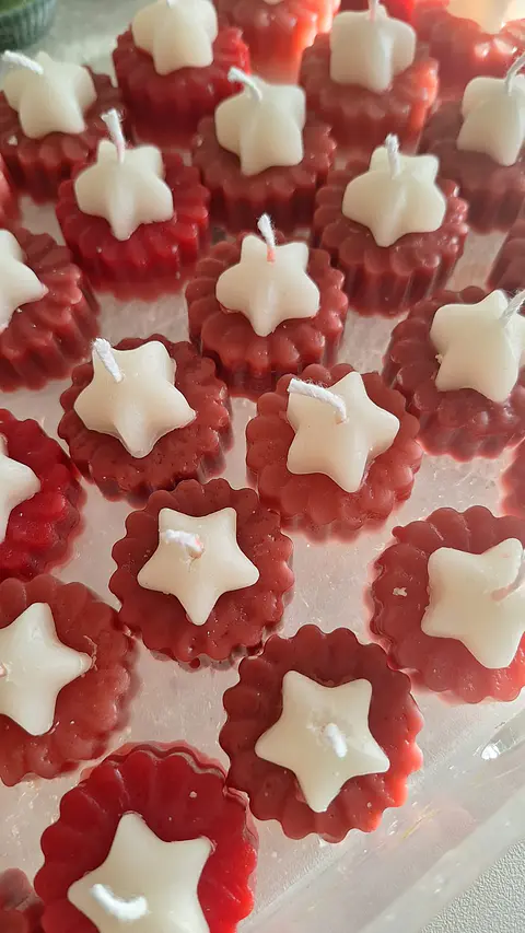 Lembrancinhas - Velinhas de Natal Flor Vermelha com Estrela Branca