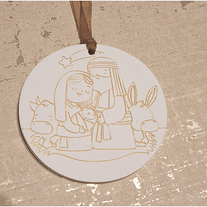 Enfeite de Natal Medalhão em Gesso - Natal Família Sagrada