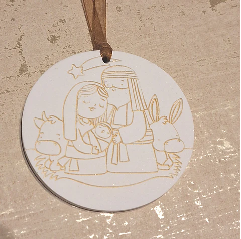 Enfeite de Natal Medalhão em Gesso - Natal Família Sagrada