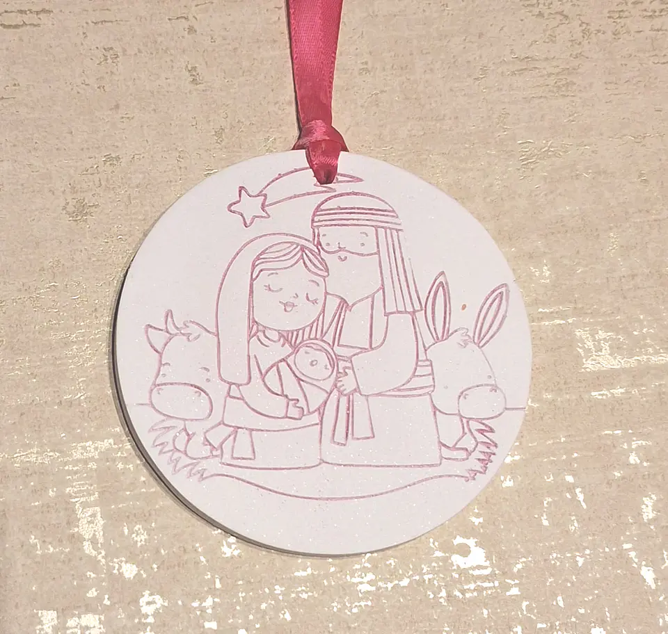 Enfeite de Natal Medalhão em Gesso - Natal Família Sagrada 4