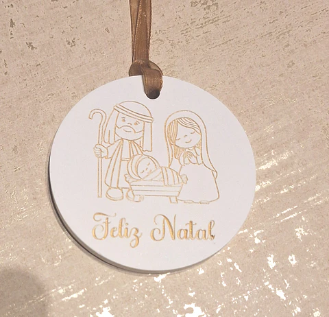 Enfeite de Natal Medalhão em Gesso -  Feliz Natal