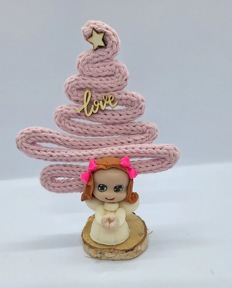 Anjinhos com Arvore Natal Rosa