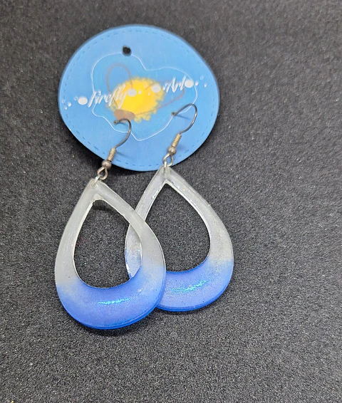 Brincos Resina - Gota Azul e Branco