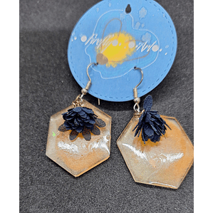 Brincos Resina Laranja com Flores Azuis