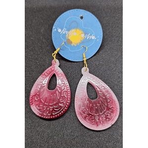 Brincos Resina Gota Avermelhada com embossing