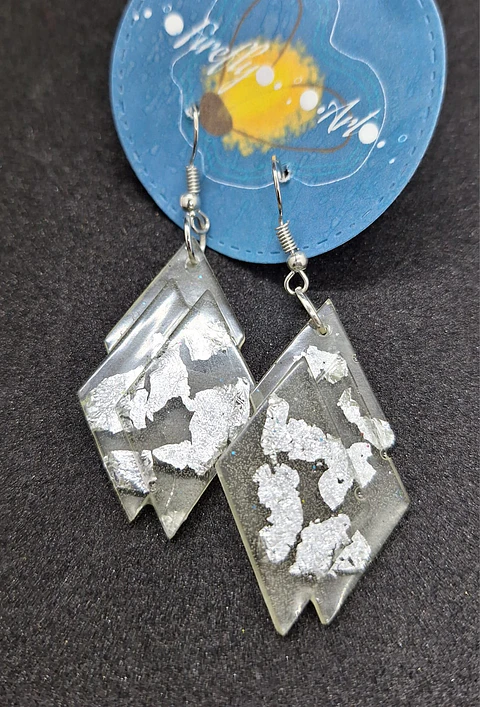 Brincos Resina Geométricos com Folha de Prata