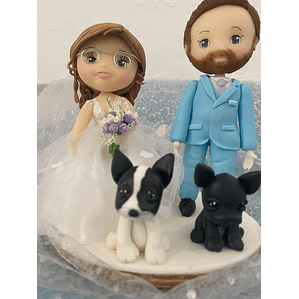 Estatueta Noivos com Pets | Personalizada em Porcelana Fria