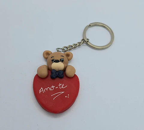 Porta Chaves Ursinho Coração biscuit