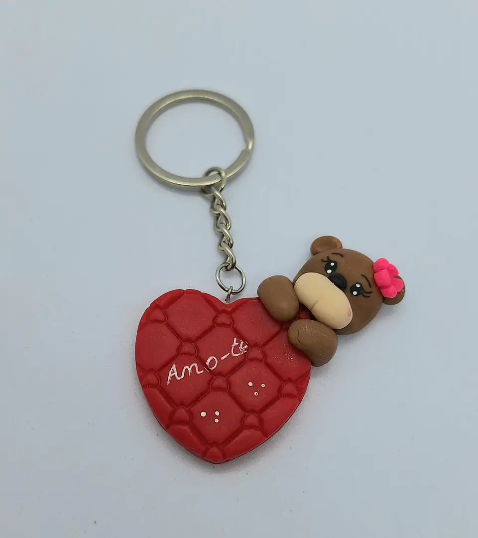 Porta Chaves Ursinha Coração biscuit 1