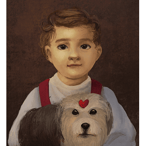 O menino e o seu cãozinho | design digital semi realista