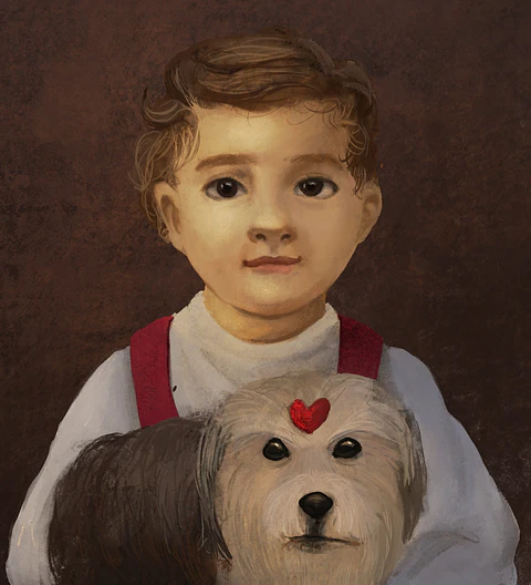 O menino e o seu cãozinho | design digital semi realista