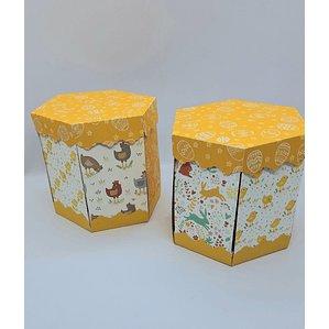 Caixinha Páscoa hexagonal explosão amarela