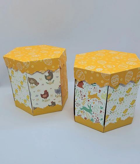 Caixinha Páscoa hexagonal explosão amarela