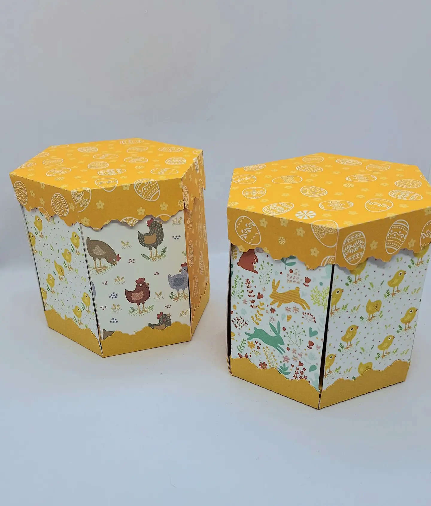 Caixinha Páscoa hexagonal explosão amarela 1