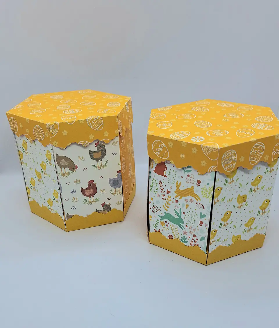 Caixinha Páscoa hexagonal explosão amarela 1