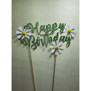 Topo de Bolo – Happy Birthday (Margaridas)