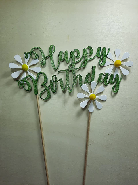 Topo de Bolo – Happy Birthday (Margaridas)