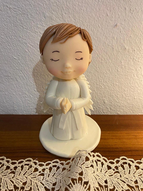 Topo Estatueta Personalizada em Biscuit Menino Anjinho