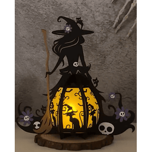 Halloween Bruxa lanterna com gato preto