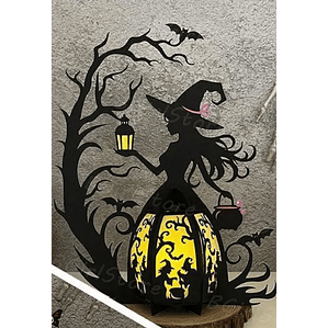 Halloween Bruxa lanterna com bruxas no caldeirão