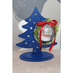 Árvore de Natal Azul Maria em Mdf com bola de natal