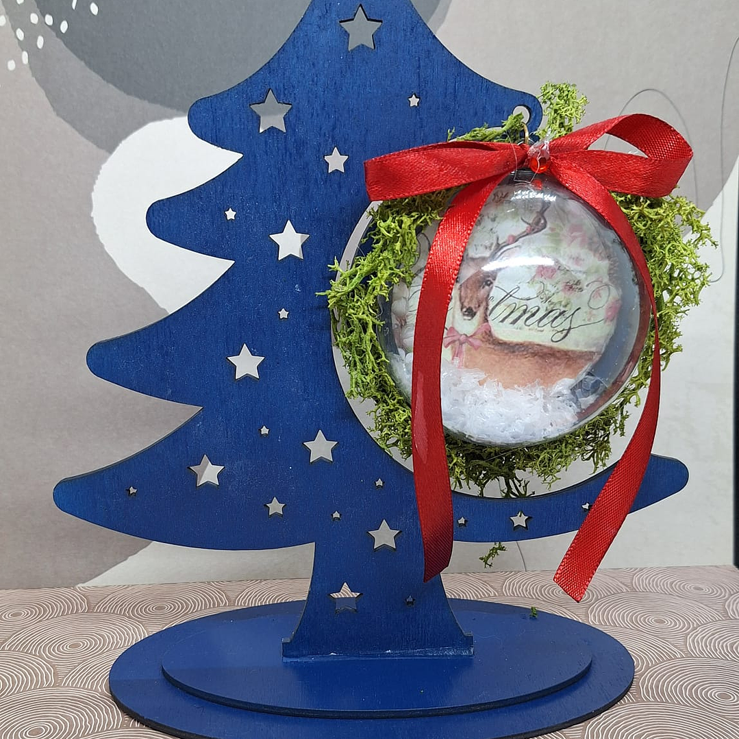 Árvore de Natal Azul Maria em Mdf com bola de natal 1