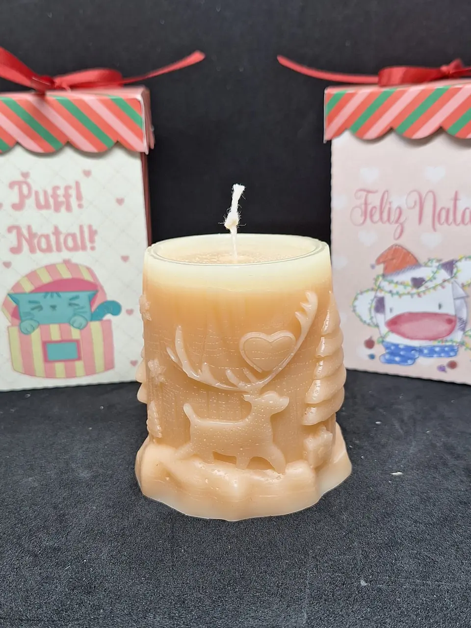 Vela Relevo Rena e Árvore de Natal 3