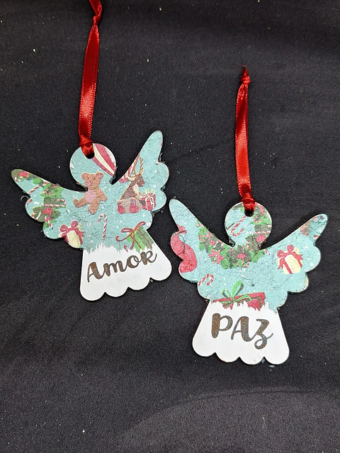 Anjos em MDF com Decoupage - Lembrança Decorativa Amor e Paz
