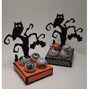 Porta Bombons Halloween | Árvore Assombrada com Coruja e Morcegos