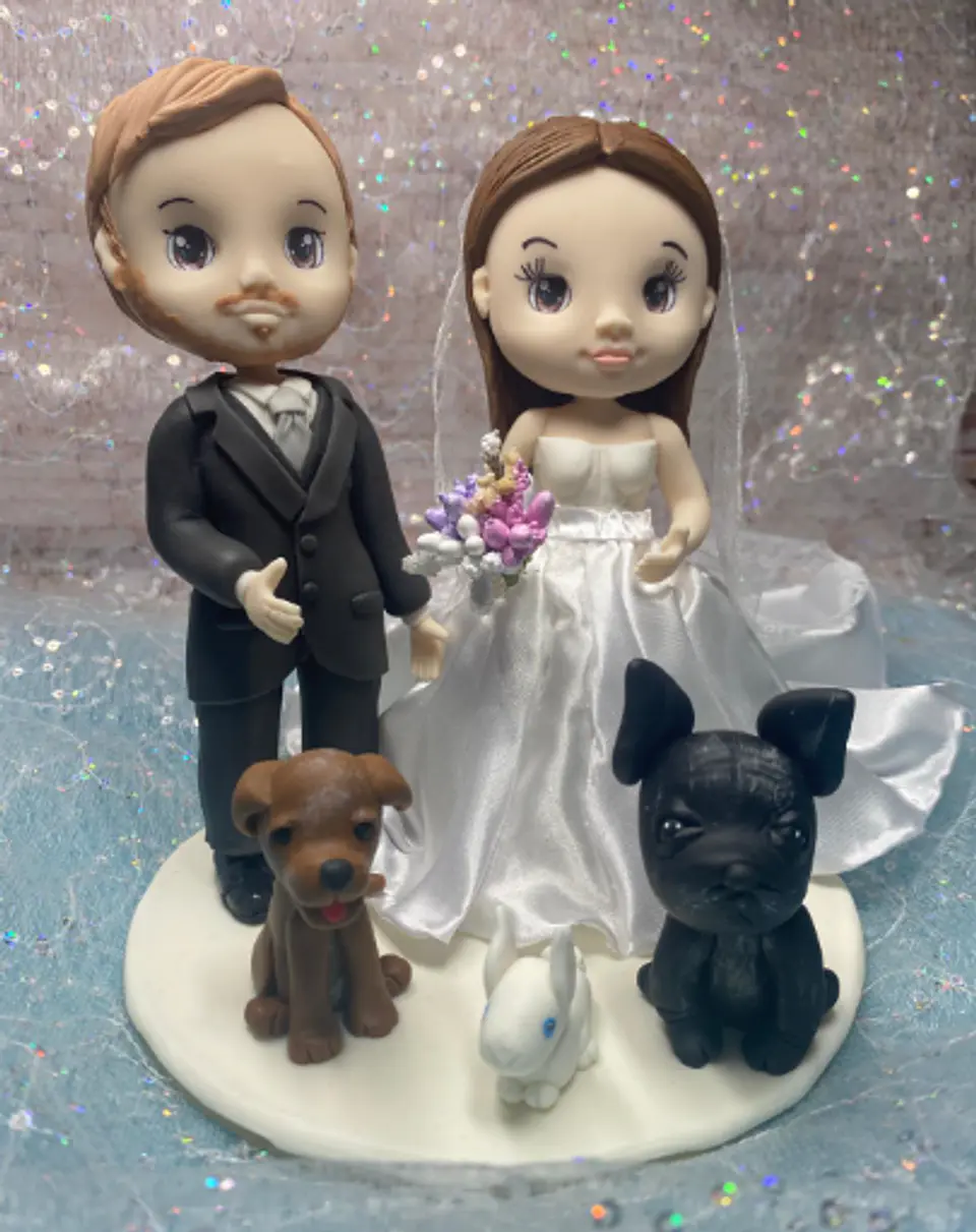 Estatueta Noivos com Pets 2