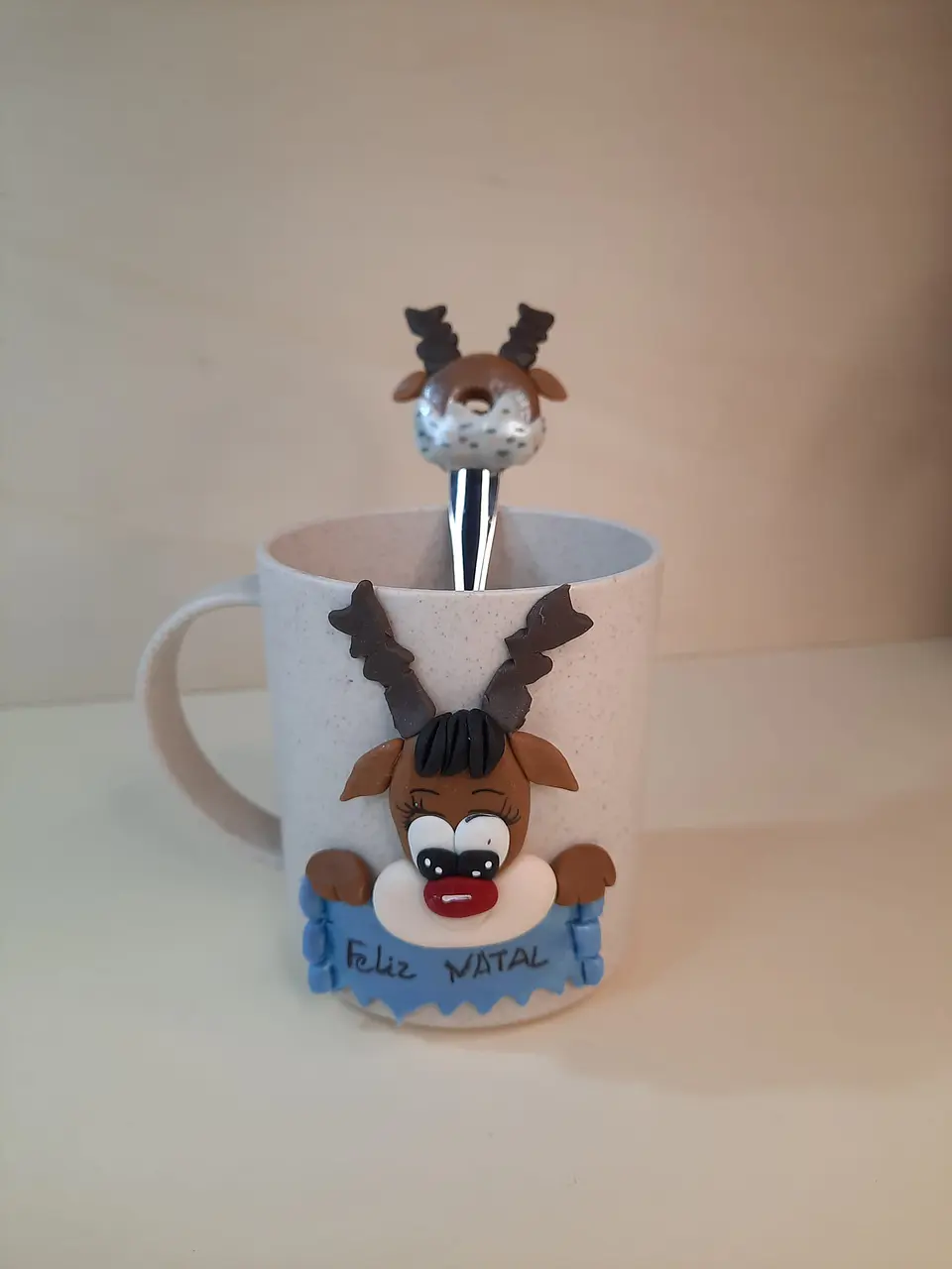 Caneca com Colher Rena Natal 2