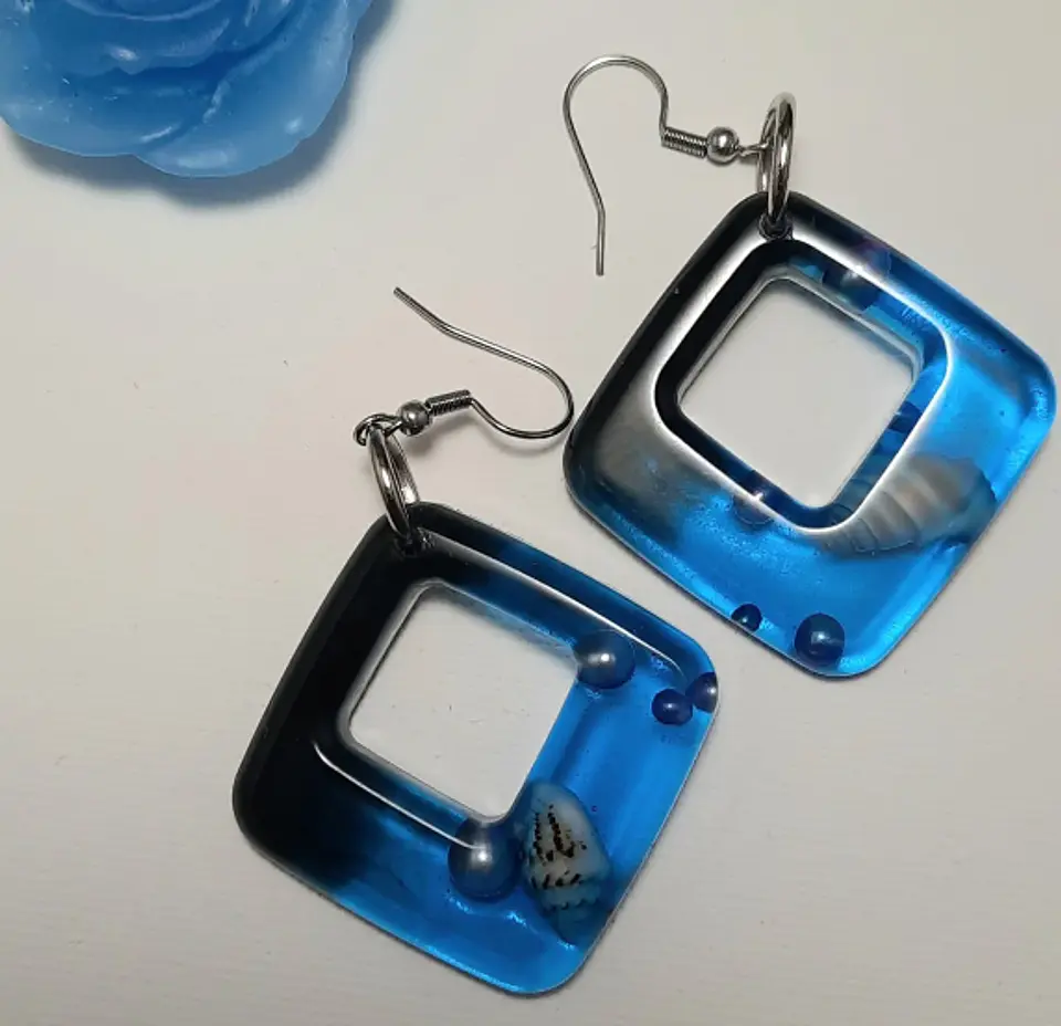 Brincos Resina Losango Azul 1