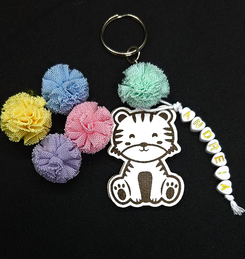 Porta‑Chaves Animal Fofinho - Tigre - Personalizado com Nome