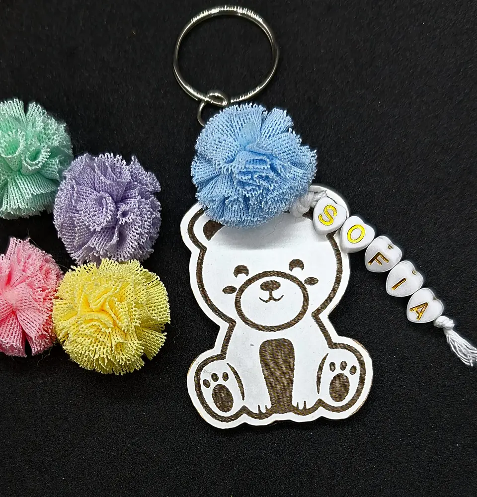 Porta‑Chaves Animal Fofinho - Urso - Personalizado com Nome 1