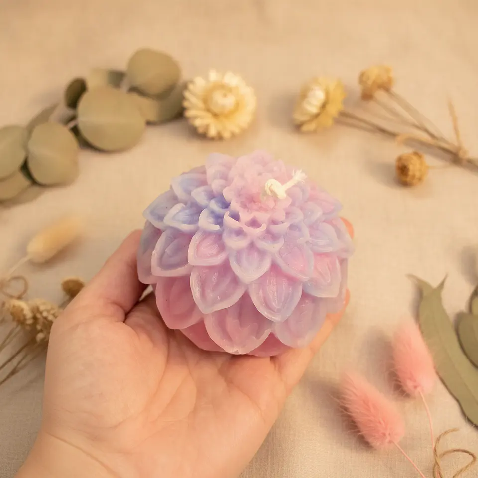 Vela Dália Rosa Azul Lilás 2