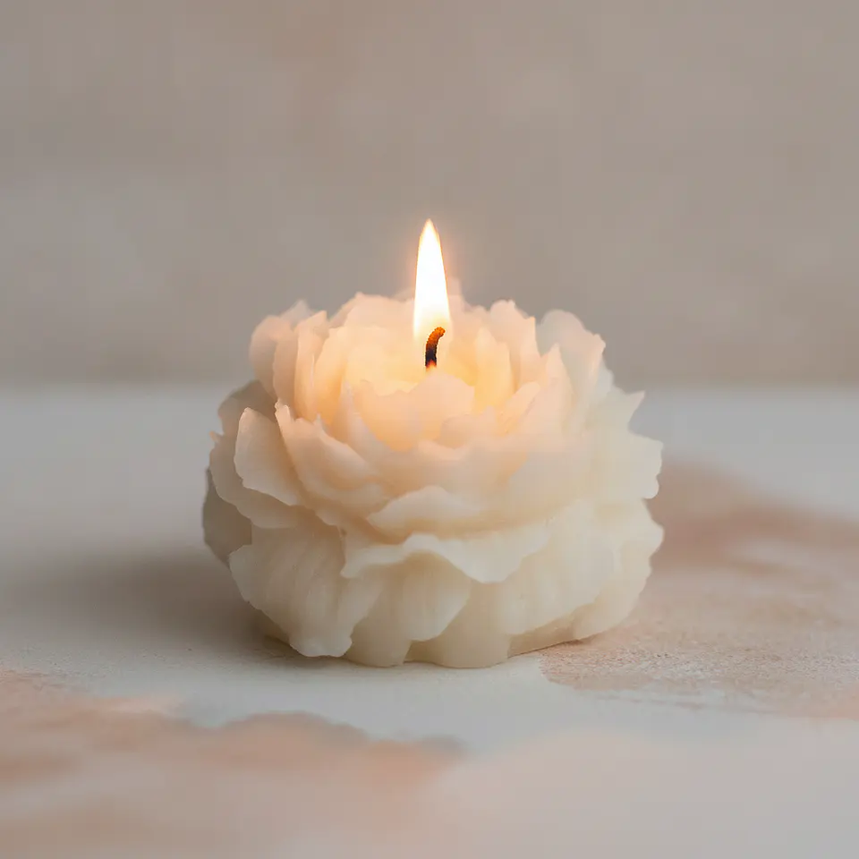 Vela Peônia Georgina Natural em cera vegetal 1