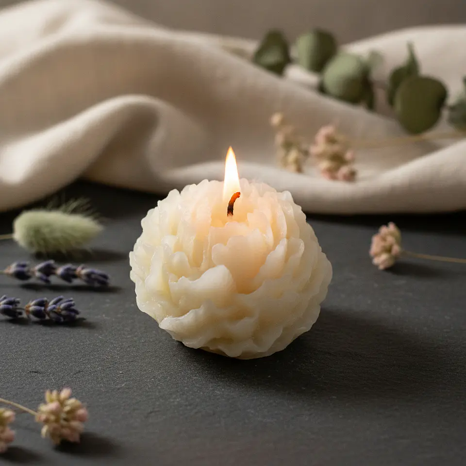 Vela Peônia Angelina Natural -  cera vegetal 2